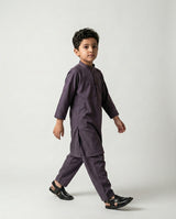 Boys charcoal mauve minimalist shalwar kameez — front view