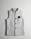 Boys light steel grey linen blend waist coat heathered — front view