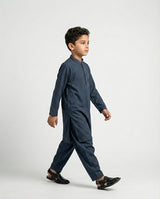 Boys slate blue shalwar kameez cotton set — front view