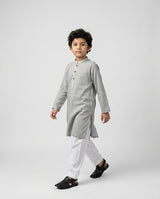 Boys soft grey textured cotton slub kurta — front view