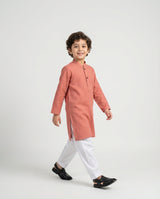 Boys terracotta band collar kurta earth tone — front view