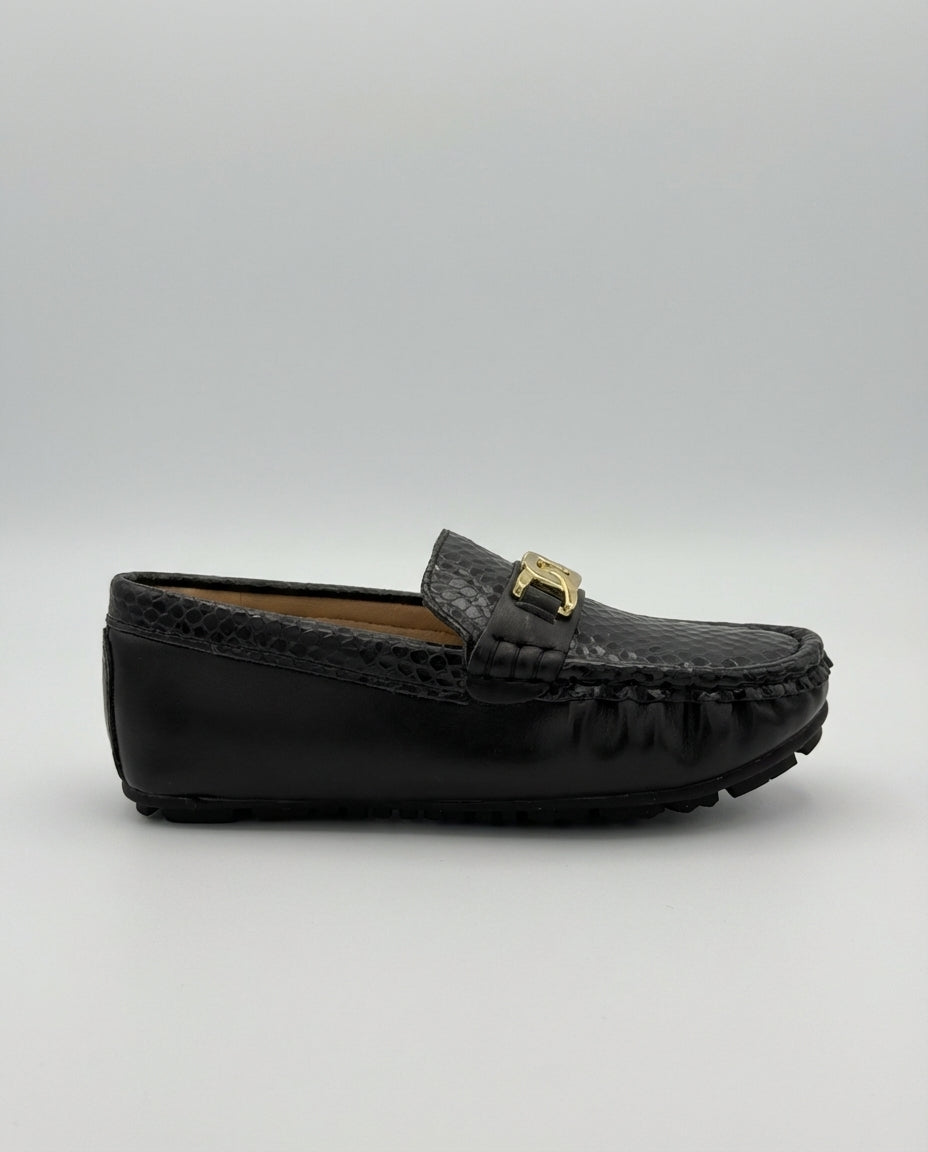 Noir Mini Loafer for Boys — Black Leather Slip-On