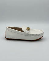 Boys white python embossed leather loafer — front view