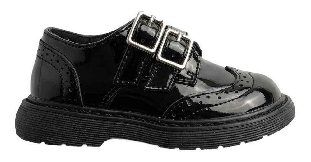 Glossy Black Monk Shoe, side view