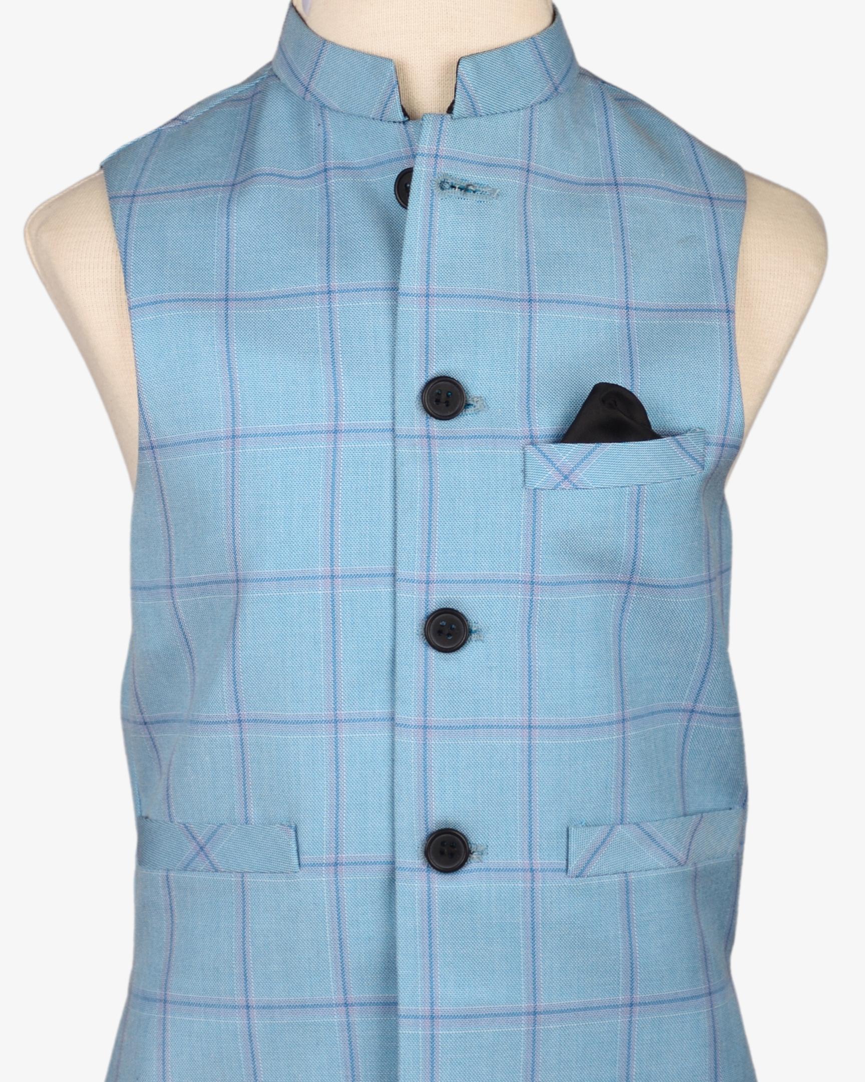 SKY BLUE CHECK WAIST COAT