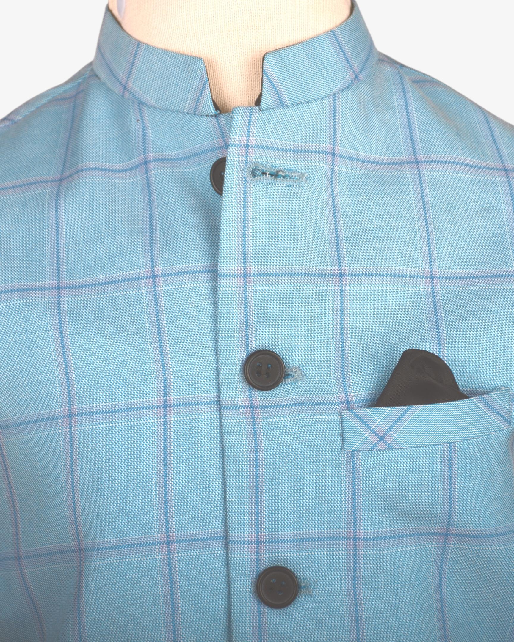 SKY BLUE CHECK WAIST COAT