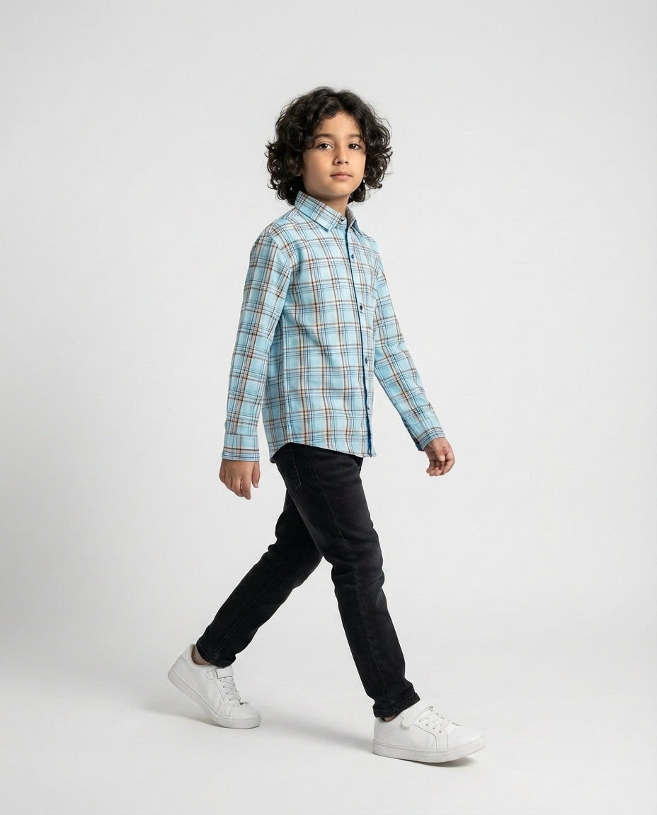 Aqua Blue Check Shirt for Boys — Casual Shirts for Boys — View 2 | Little Giants
