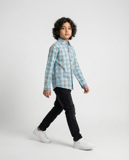 Aqua Blue Check Shirt for Boys — Casual Shirts for Boys — View 2 | Little Giants