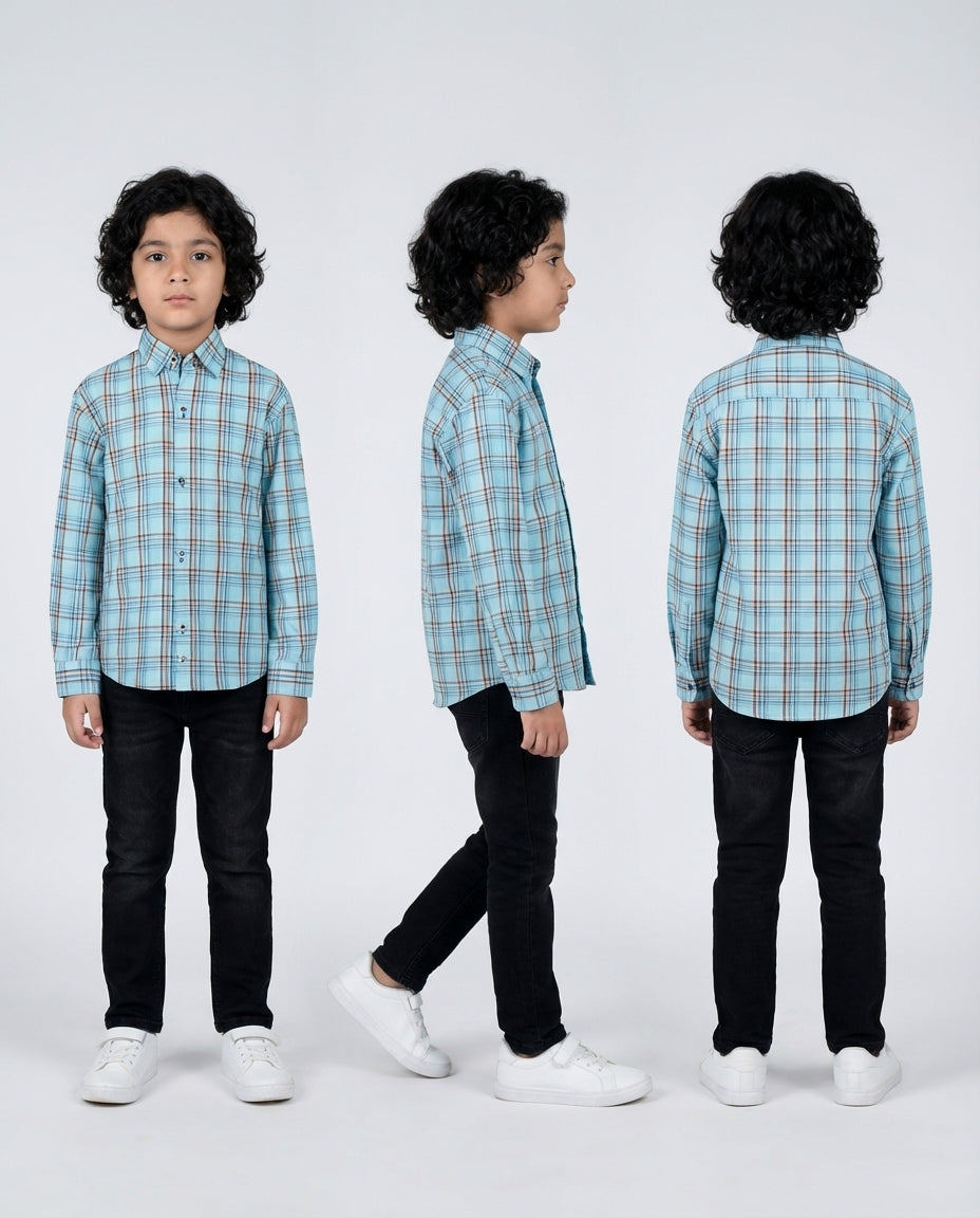 Aqua Blue Check Shirt for Boys — Casual Shirts for Boys — View 4 | Little Giants