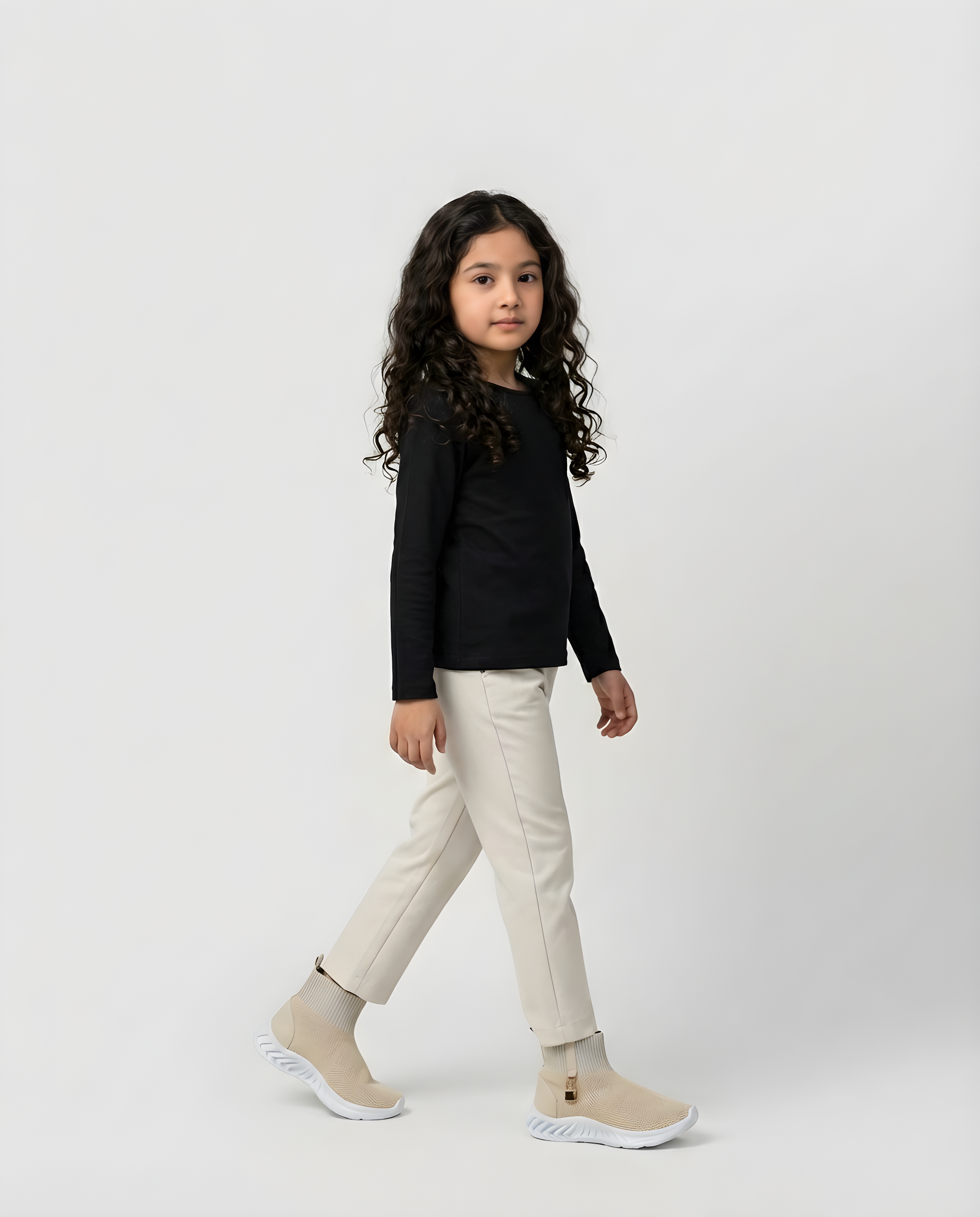 Beige Knit Sock Bootie girls shoe side profile — Little Giants