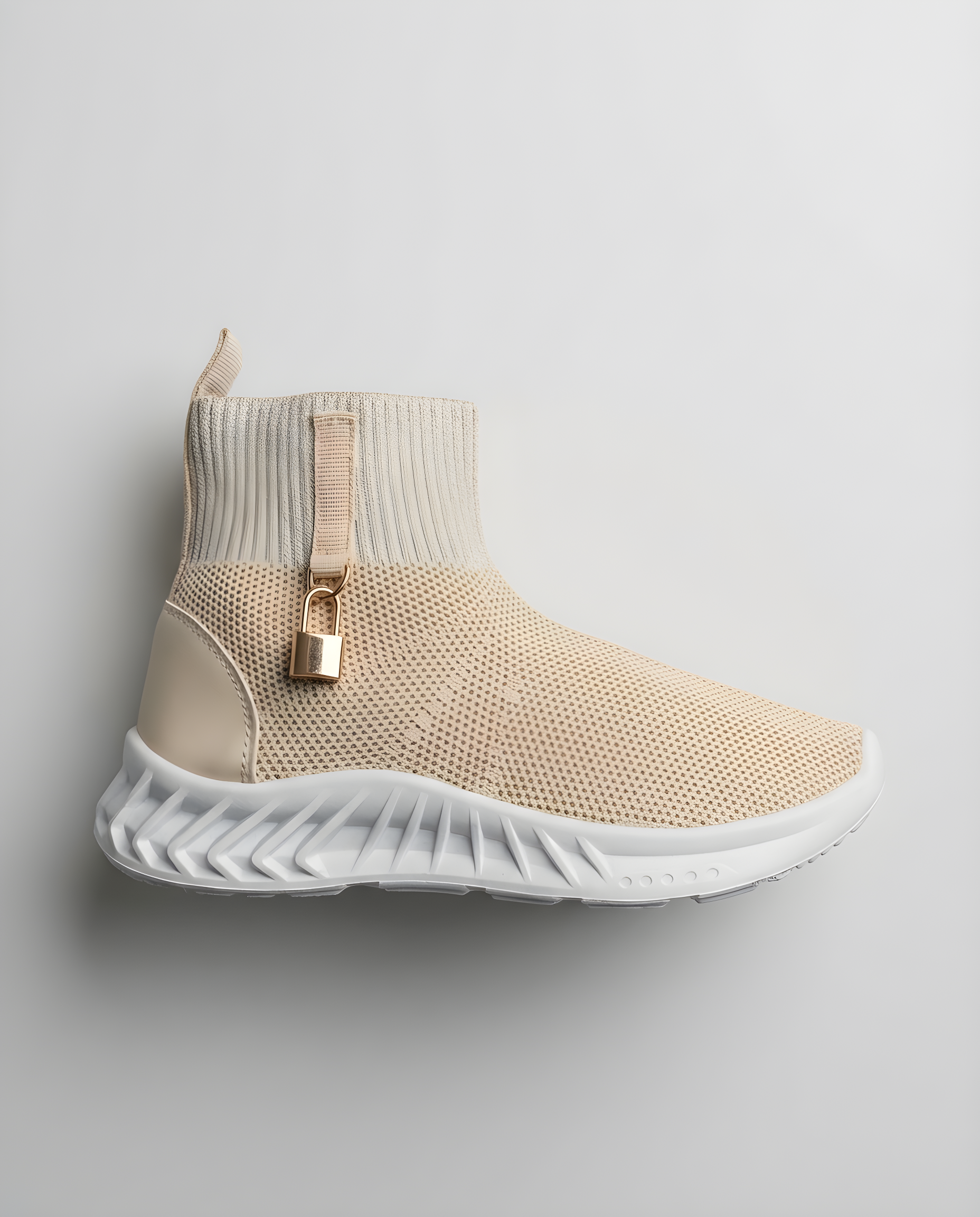 Beige Knit Sock Bootie girls shoe front view — Little Giants