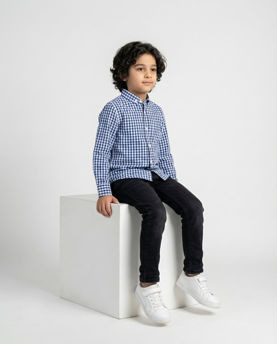 Blue Gingham Buttoned Shirt for Boys — Casual Shirts for Boys — View 3 | Little Giants