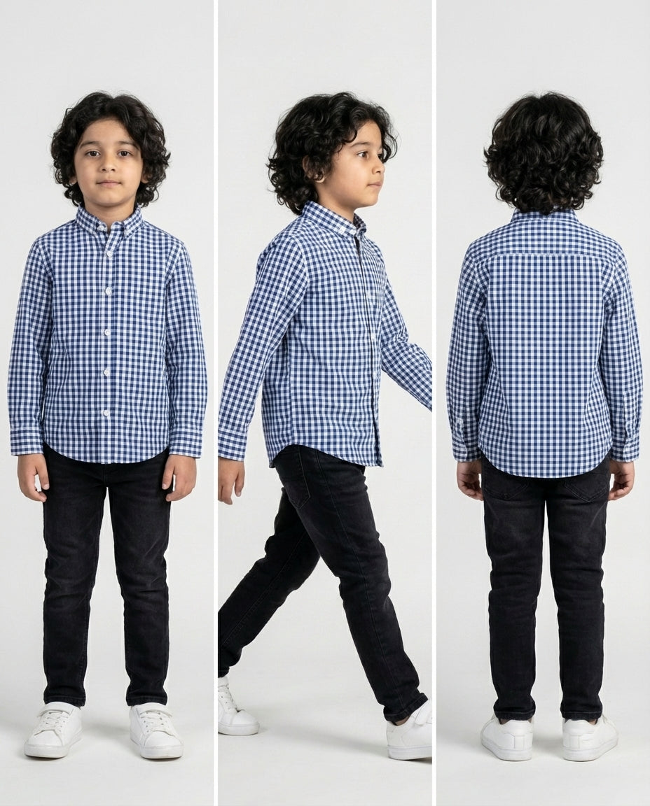 Blue Gingham Buttoned Shirt for Boys — Casual Shirts for Boys — View 4 | Little Giants