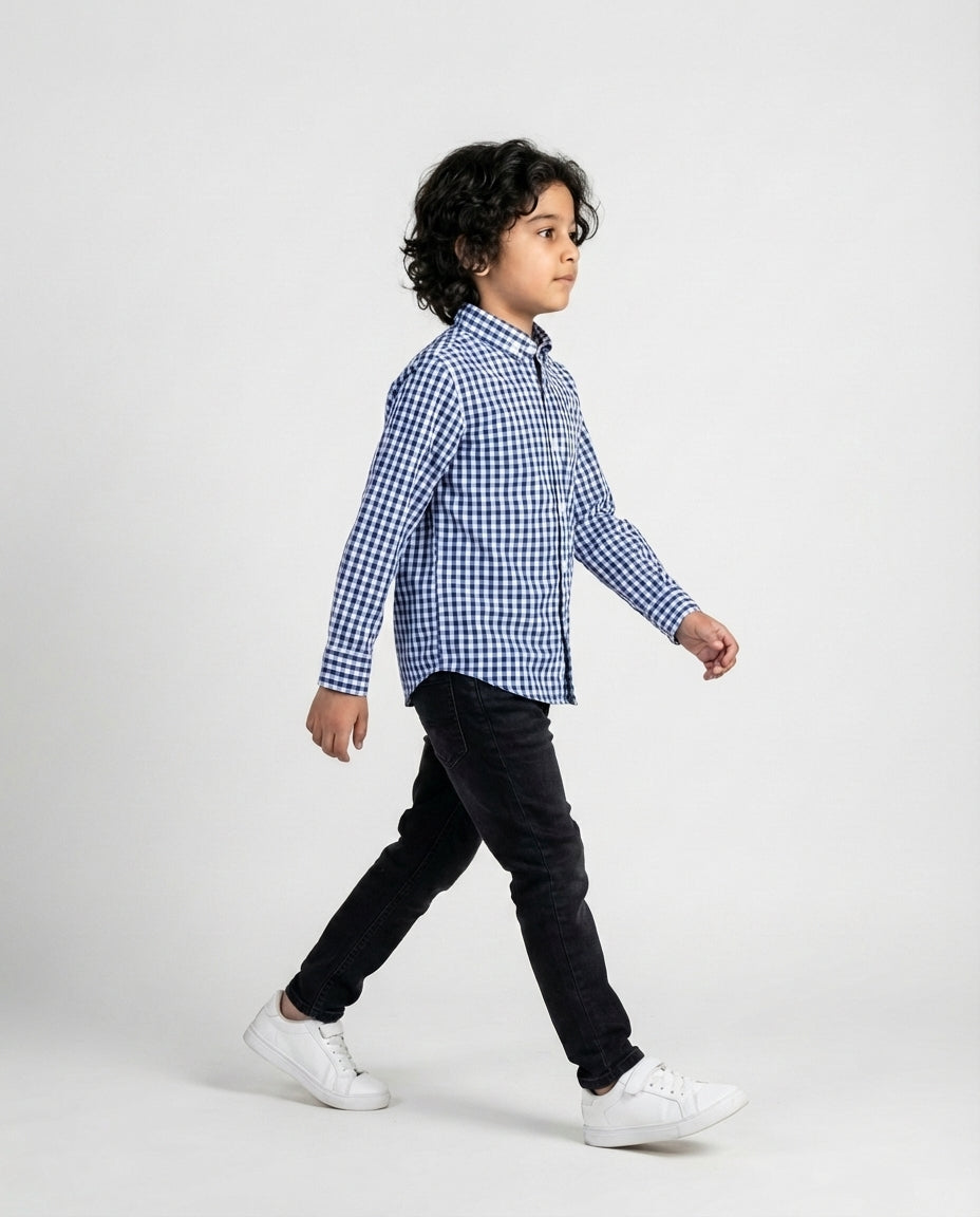 Blue Gingham Buttoned Shirt for Boys — Casual Shirts for Boys — View 2 | Little Giants