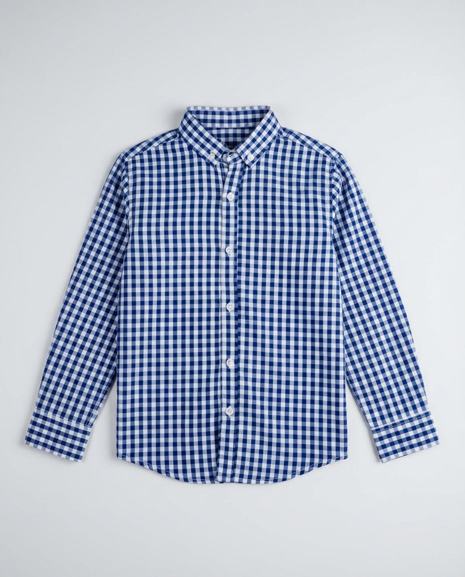 Blue Gingham Buttoned Shirt for Boys — Classic Check