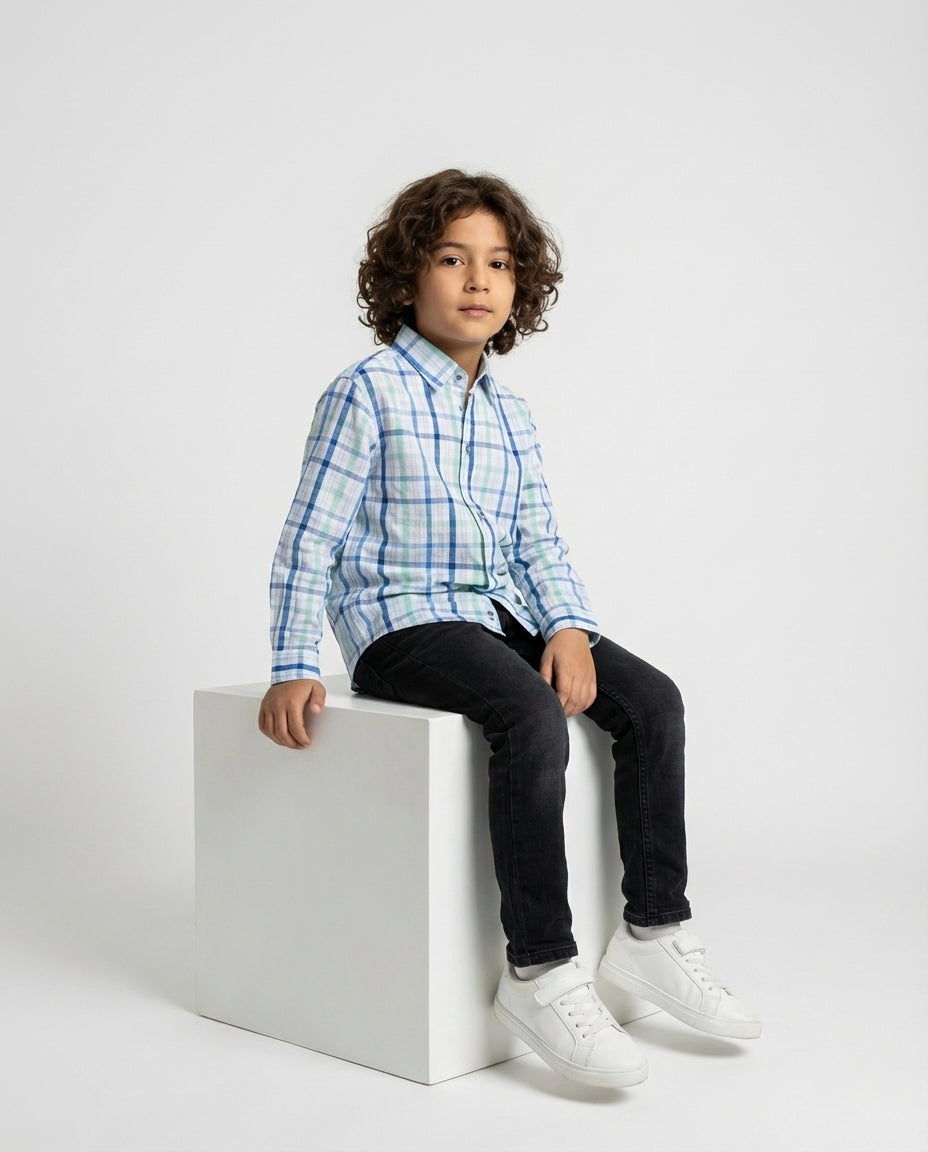 Blue Mint Check Shirt for Boys — Casual Shirts for Boys — View 3 | Little Giants