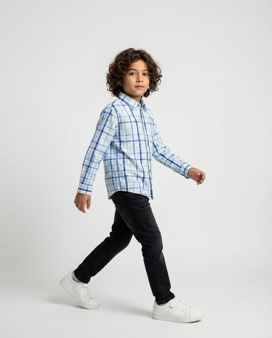 Blue Mint Check Shirt for Boys — Casual Shirts for Boys — View 2 | Little Giants