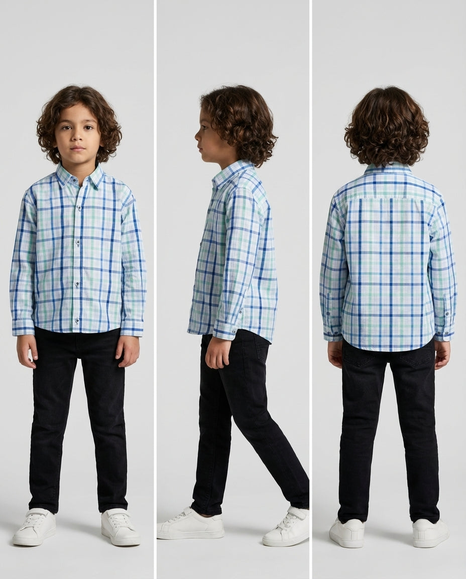 Blue Mint Check Shirt for Boys — Casual Shirts for Boys — View 4 | Little Giants