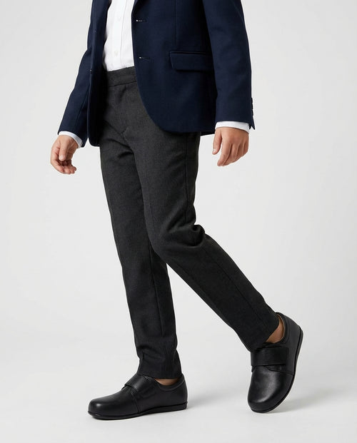 Boys black everyday leather shoe — side profile