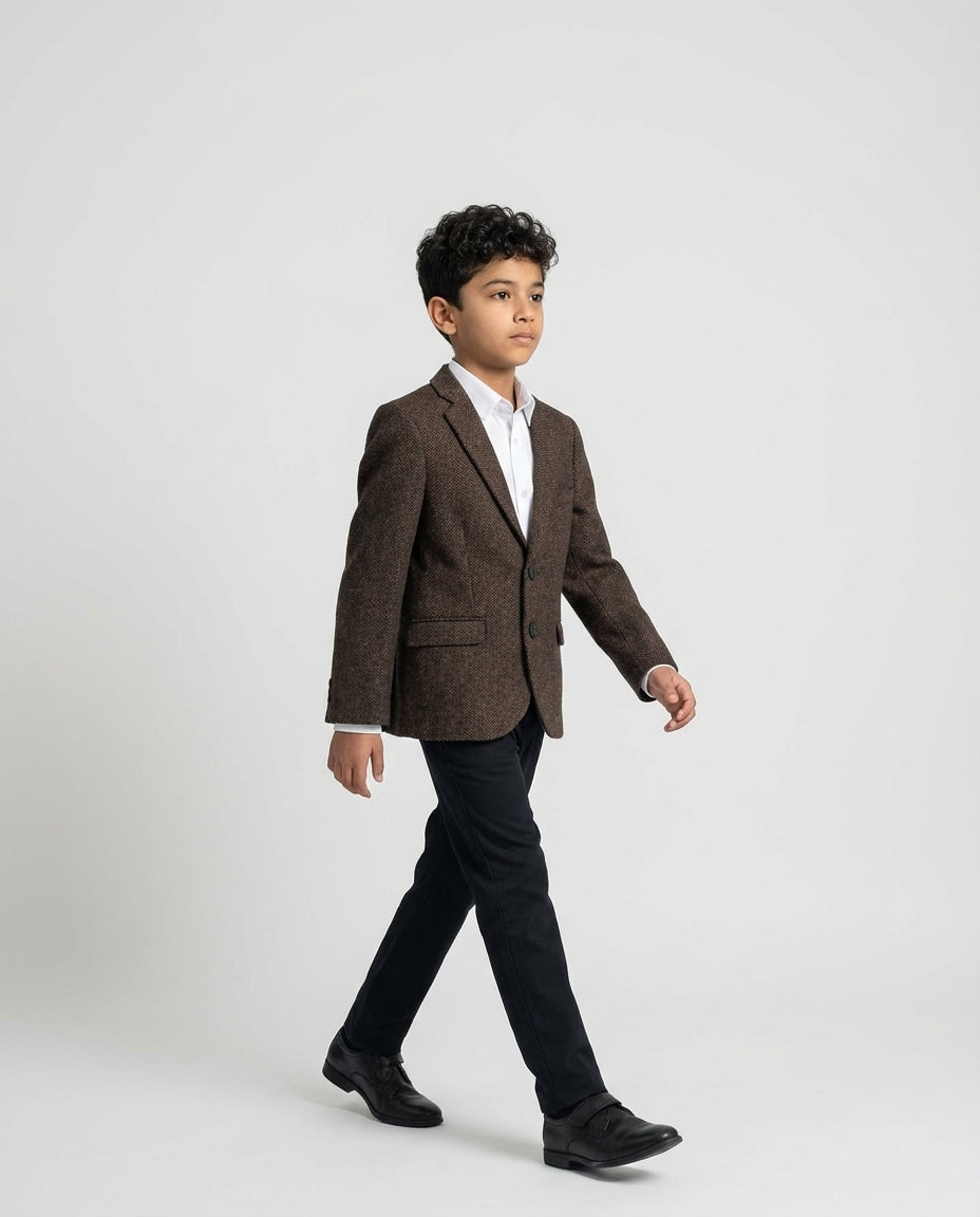 Dark Brown Textured Blazer for Boys — Blazers for Boys — View 2 | Little Giants