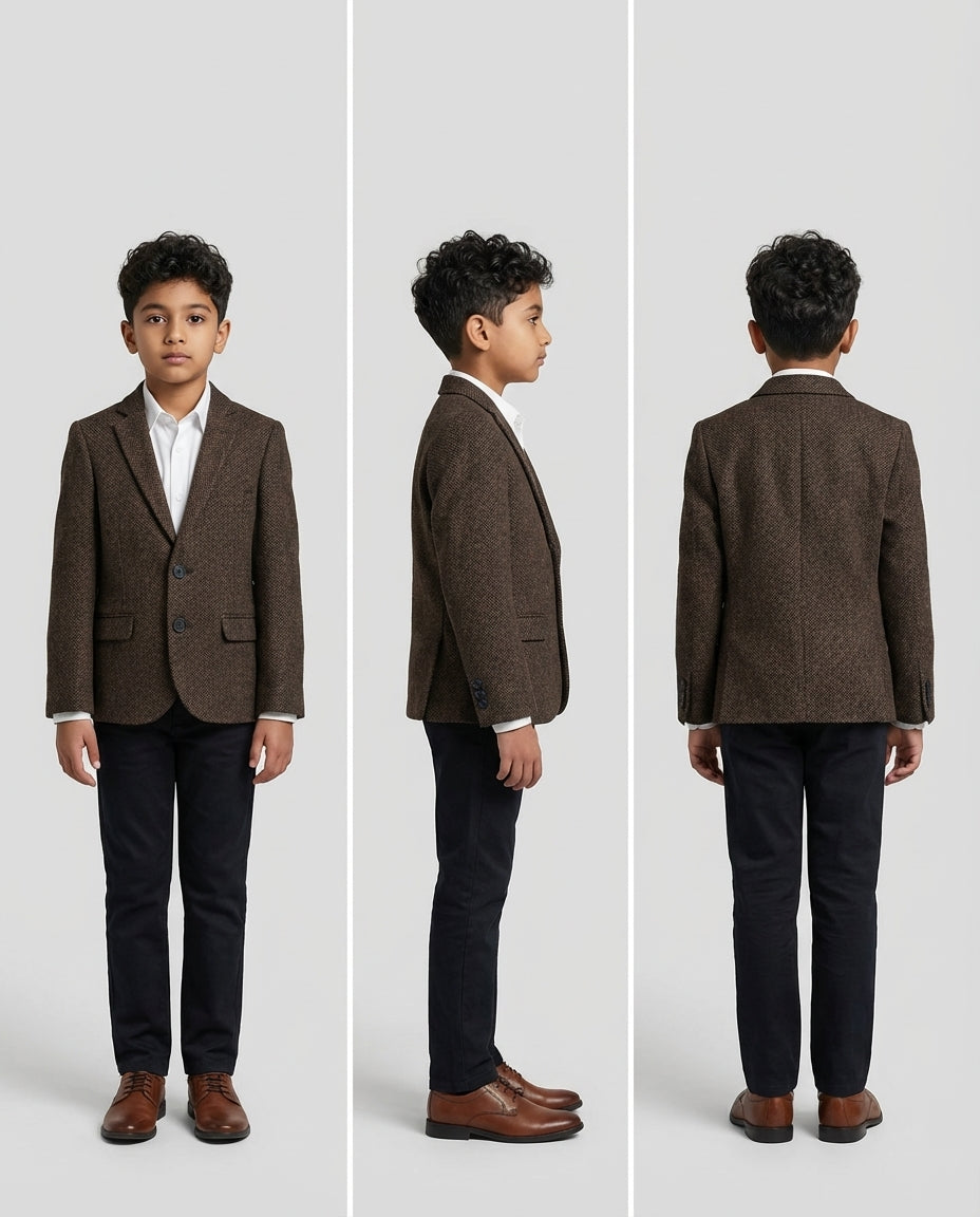 Dark Brown Textured Blazer for Boys — Blazers for Boys — View 3 | Little Giants