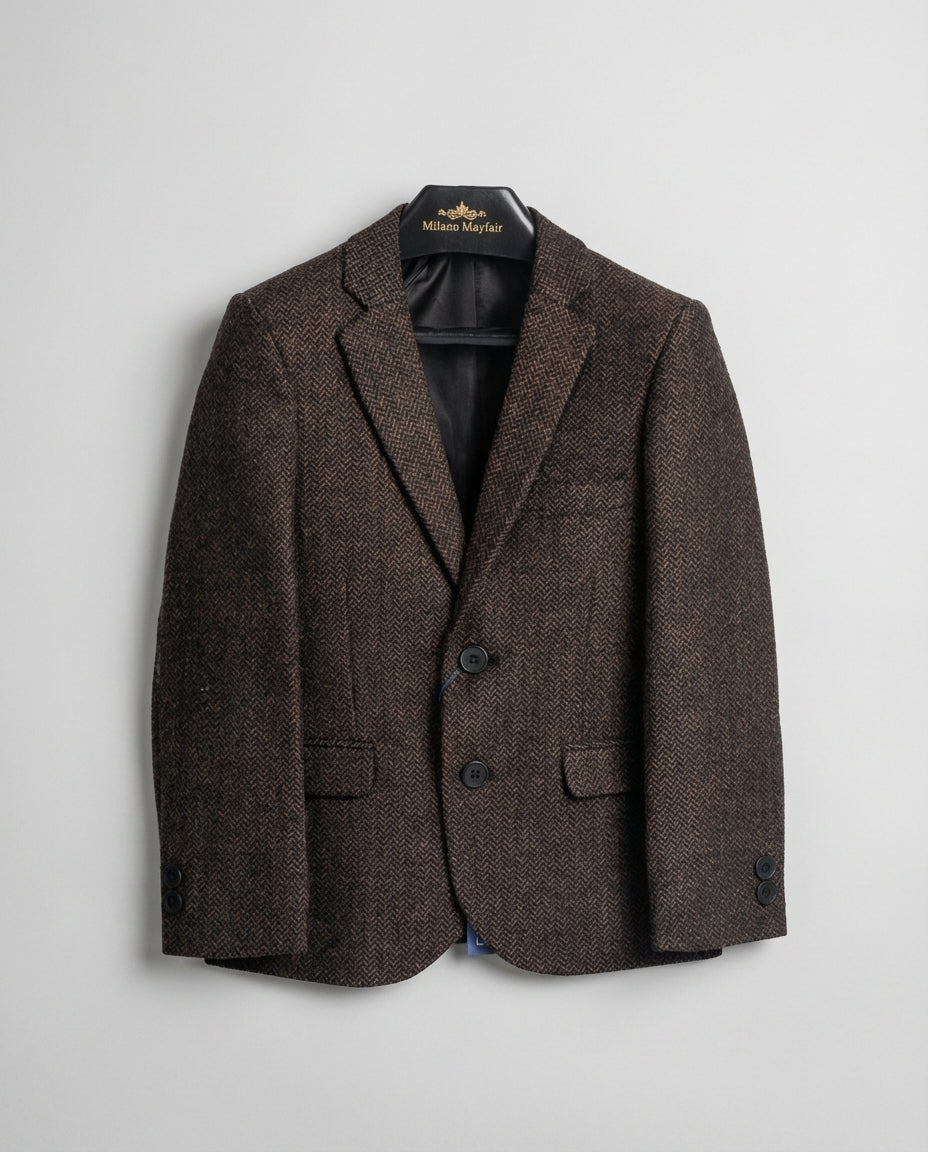 Dark Brown Textured Blazer for Boys — Blazers for Boys | Little Giants