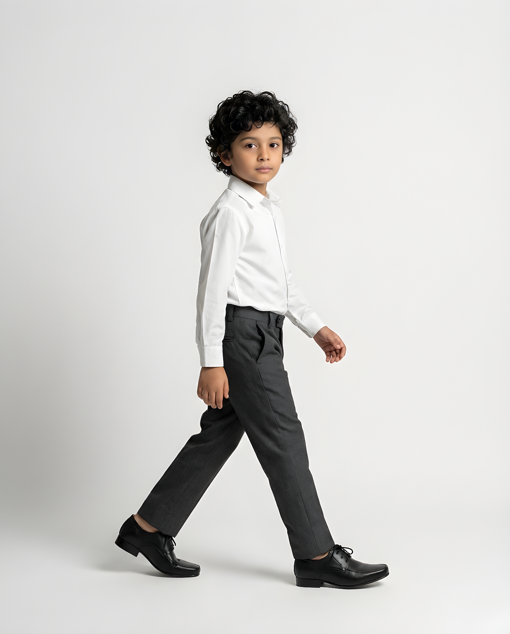 Boys classic black matte derby shoe — side profile