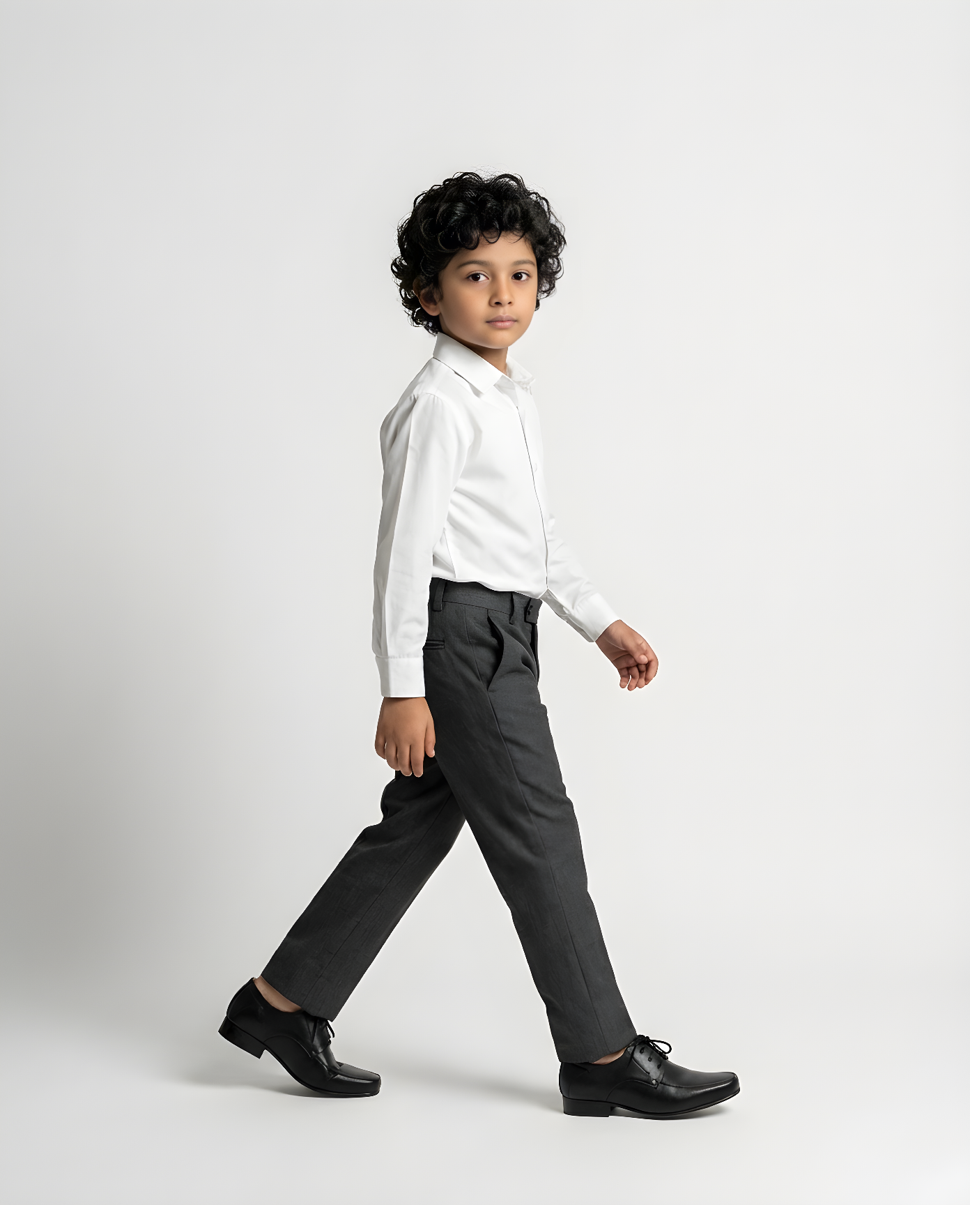 Boys classic black matte derby shoe — side profile