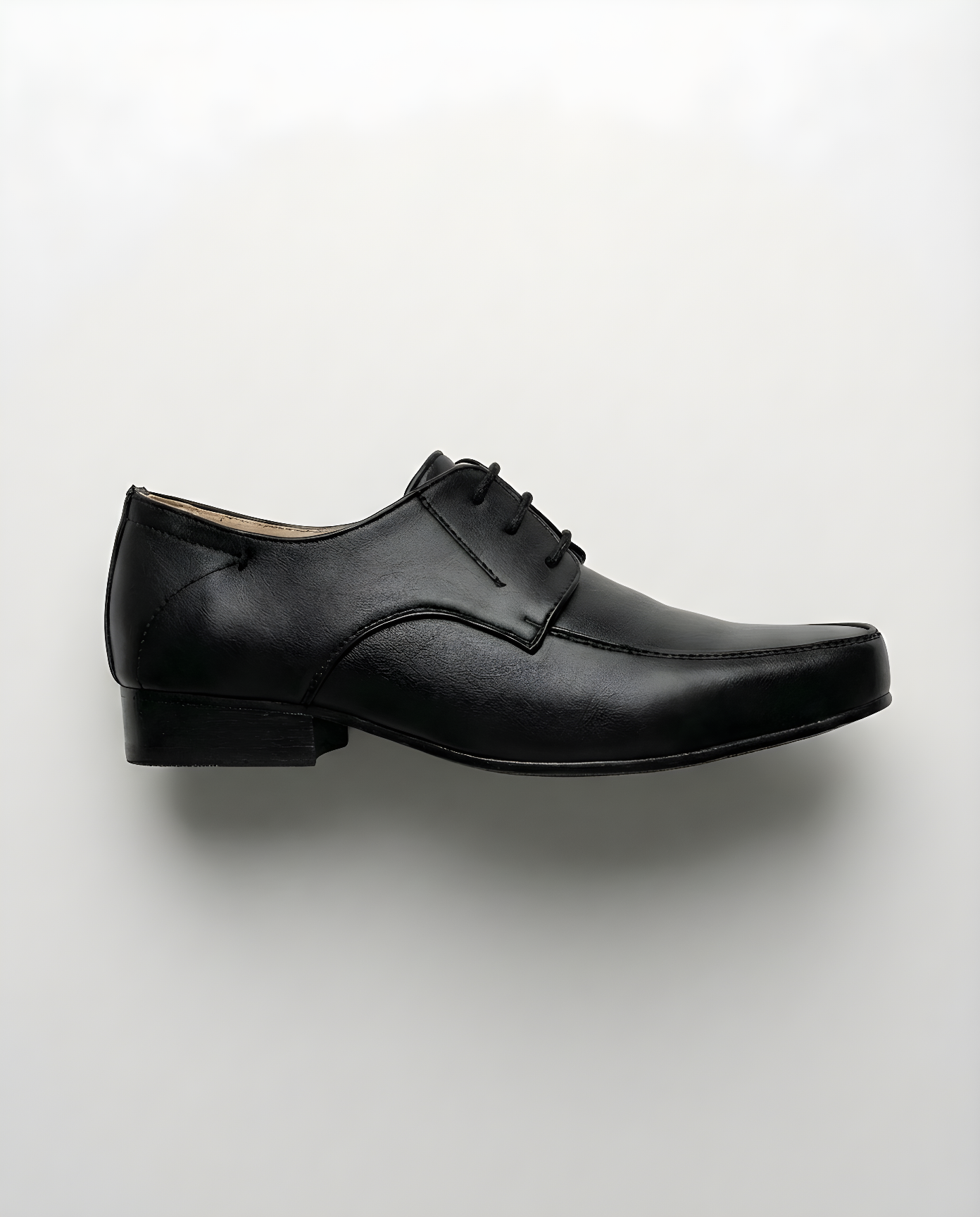 Boys classic black matte derby shoe — front view