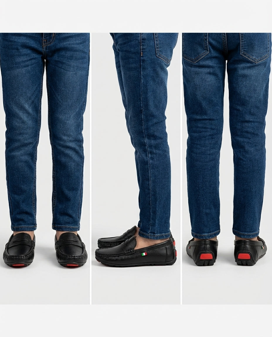 Boys black Milano leather driving loafer — toe detail