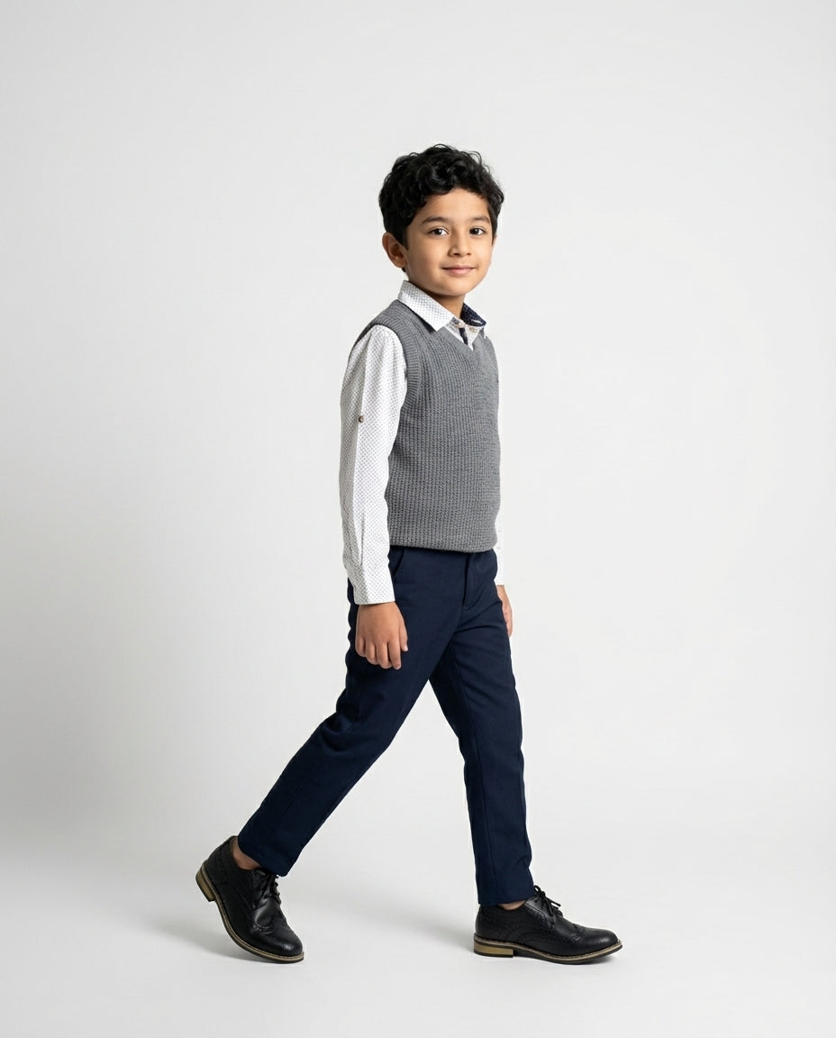 Boys classic black wingtip brogue shoe — side profile