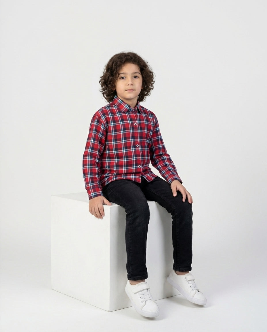 Classic Red Flannel Check Shirt for Boys — Casual Shirts for Boys — View 3 | Little Giants