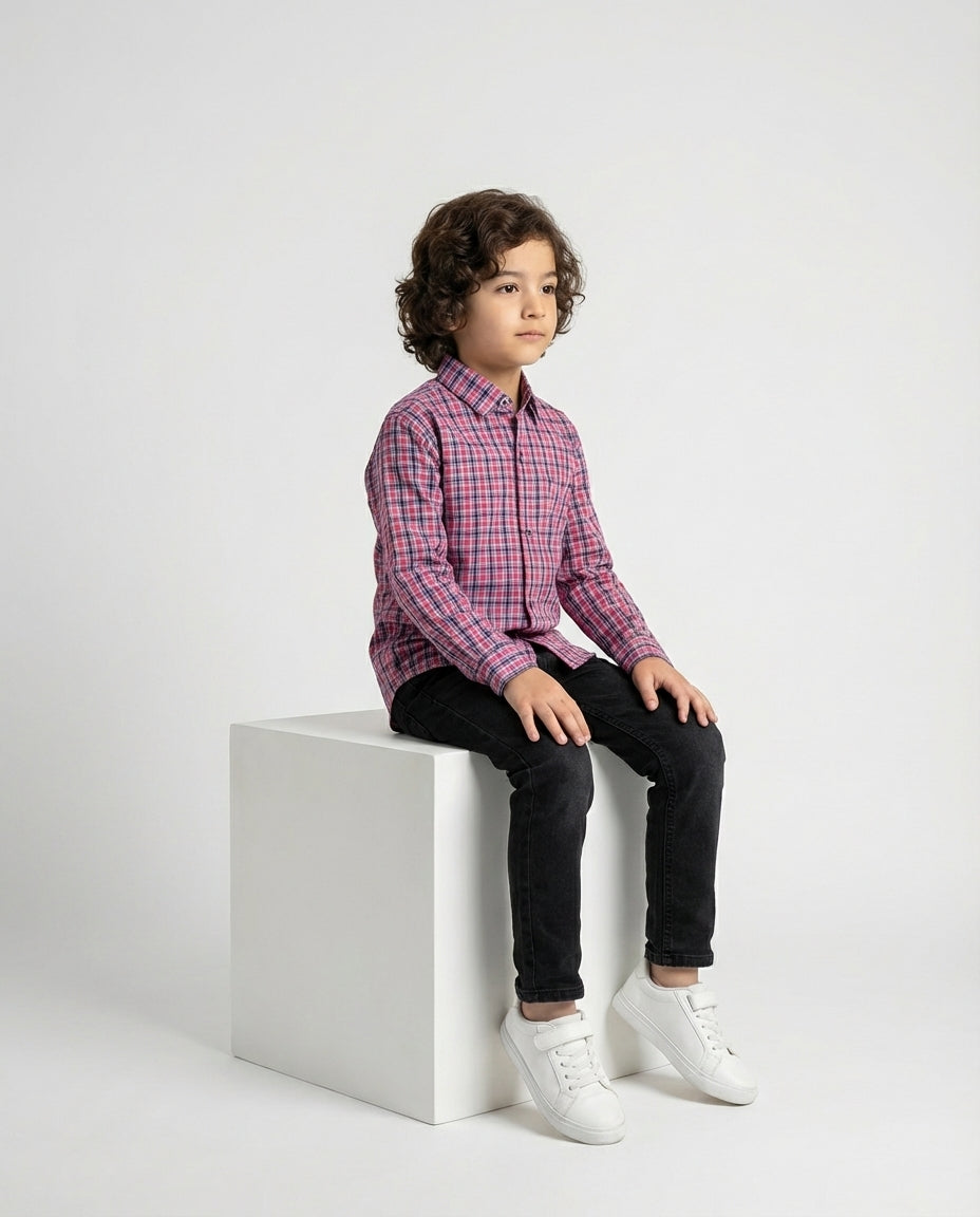 Classic Red Navy Check Shirt for Boys — Casual Shirts for Boys — View 3 | Little Giants