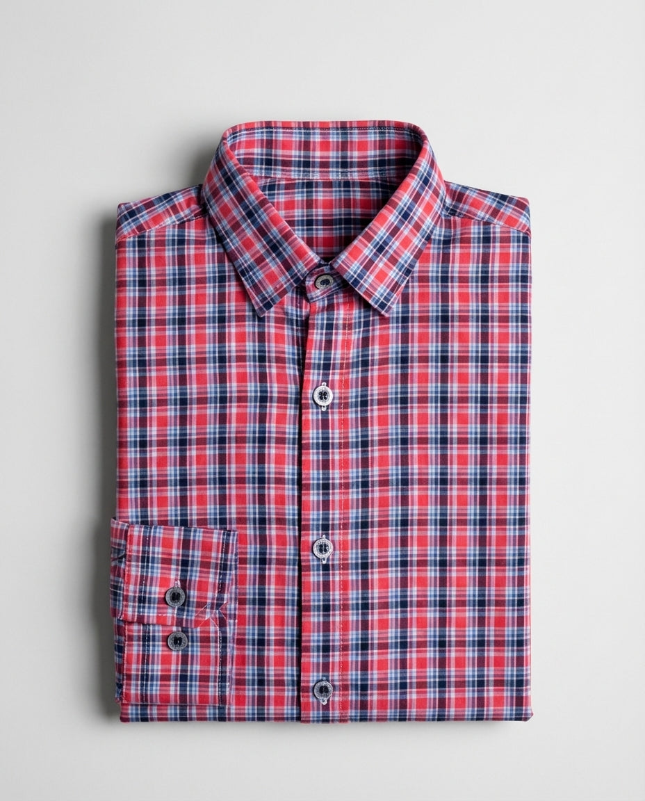 Classic Red Navy Check Shirt for Boys — Casual Shirts for Boys | Little Giants
