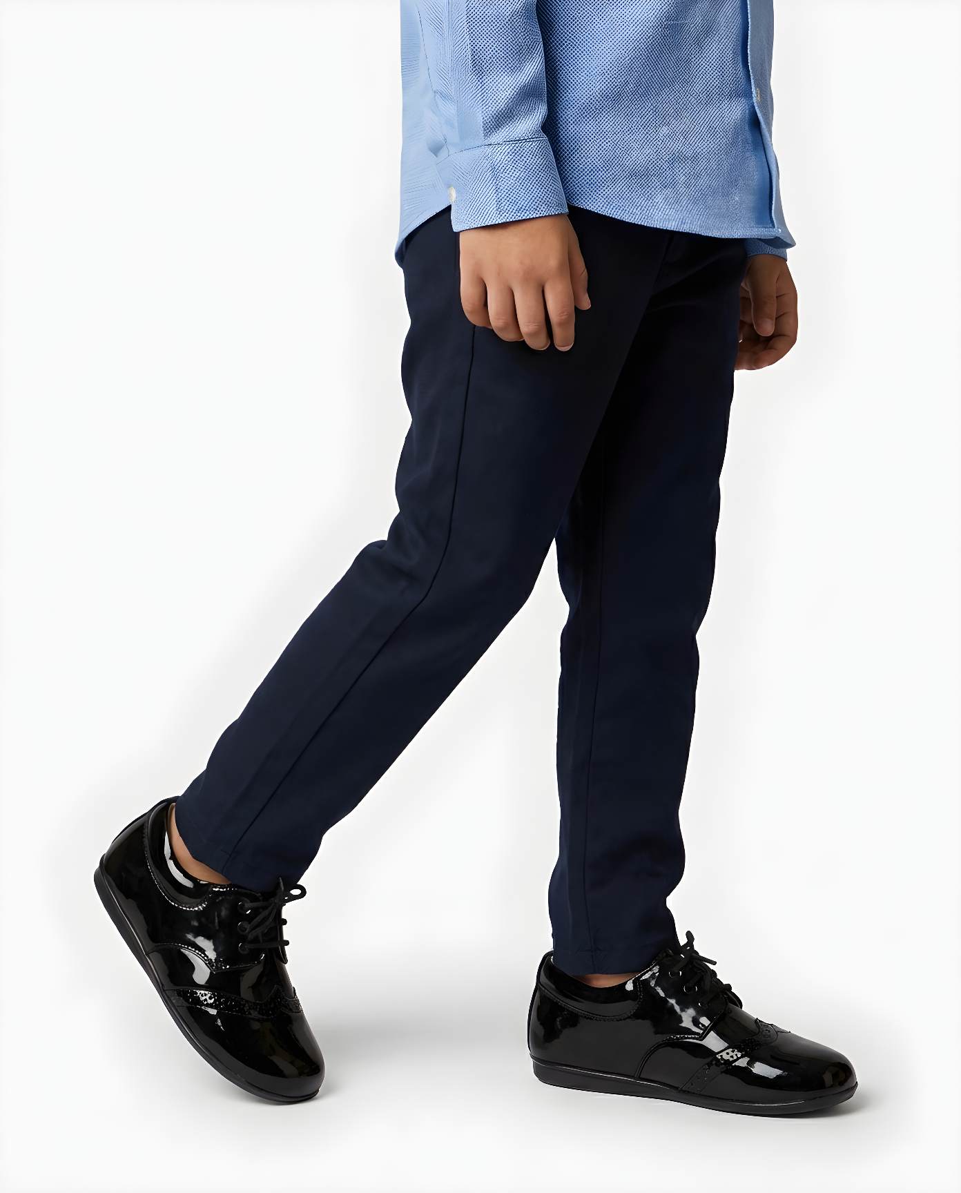 Boys classic black patent wingtip shoe — side profile