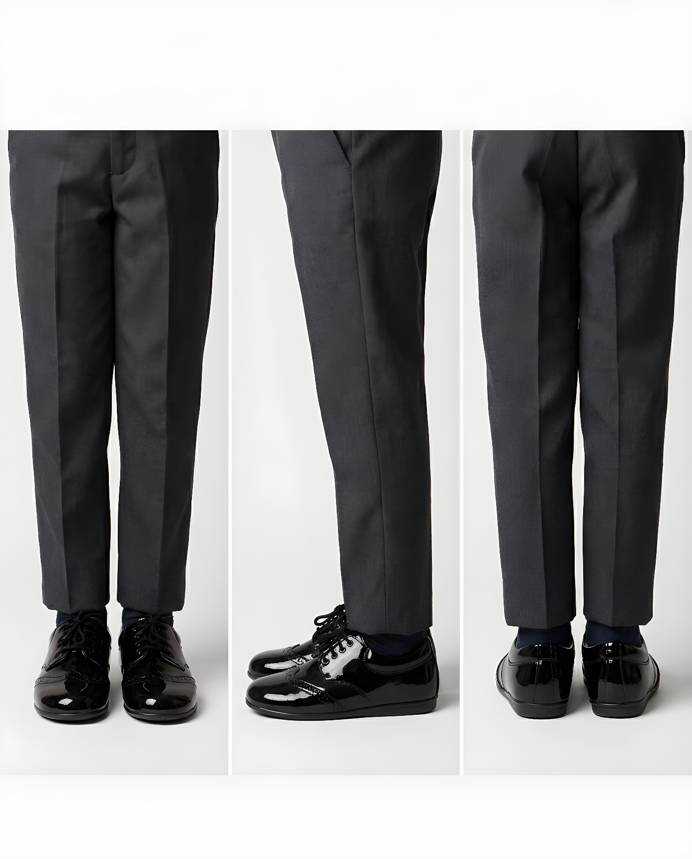 Boys classic black patent wingtip shoe — toe detail