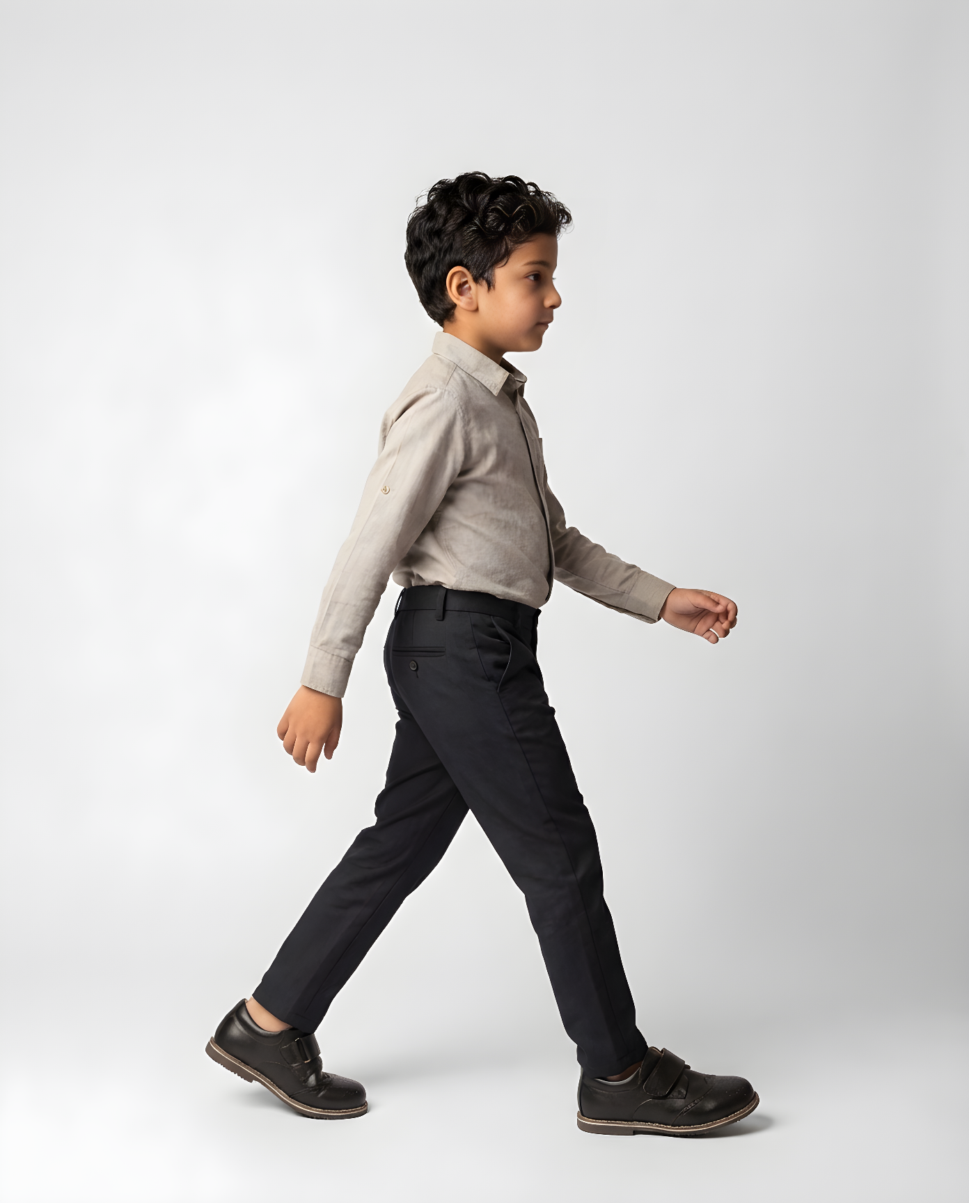 Boys classic black strap wingtip shoe — side profile