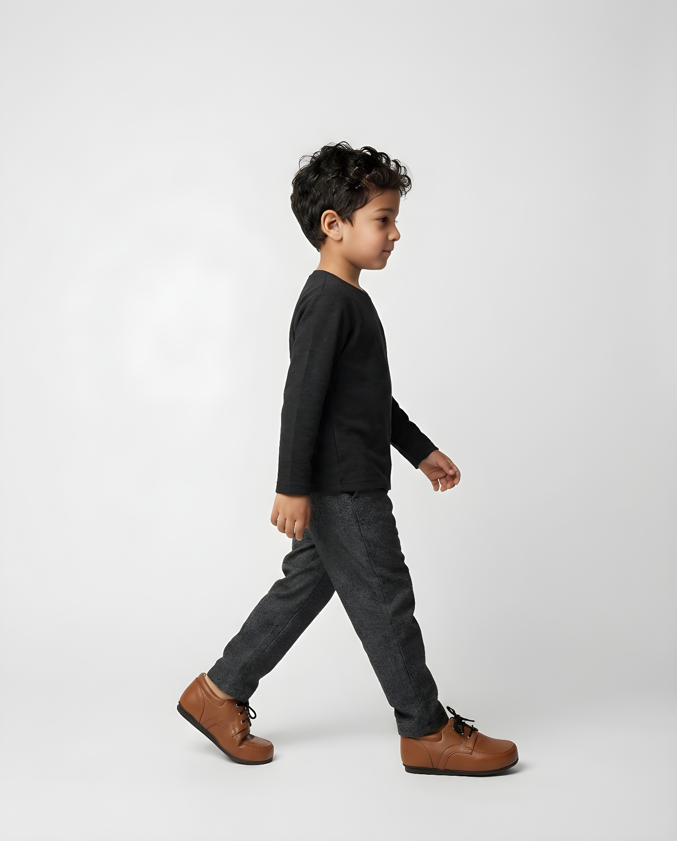 Boys cognac leather derby shoe — side profile