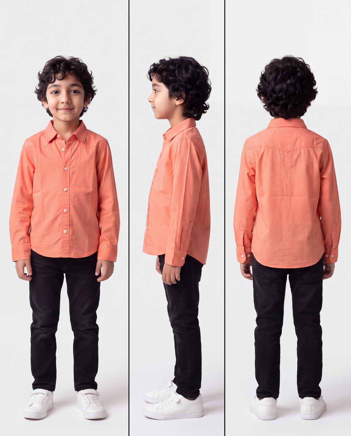 Coral Dots Button Up Shirt for Boys