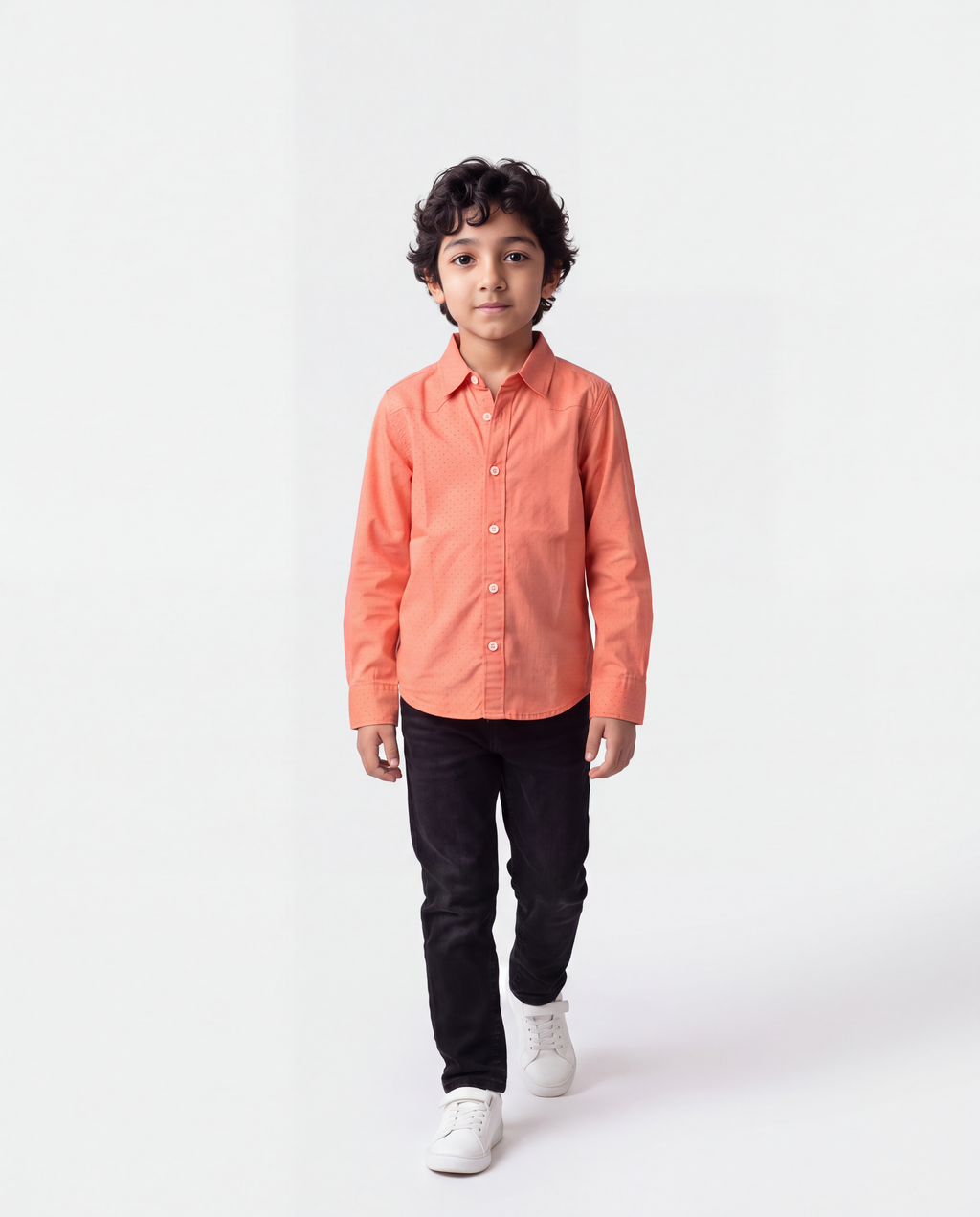 Coral Dots Button Up Shirt for Boys