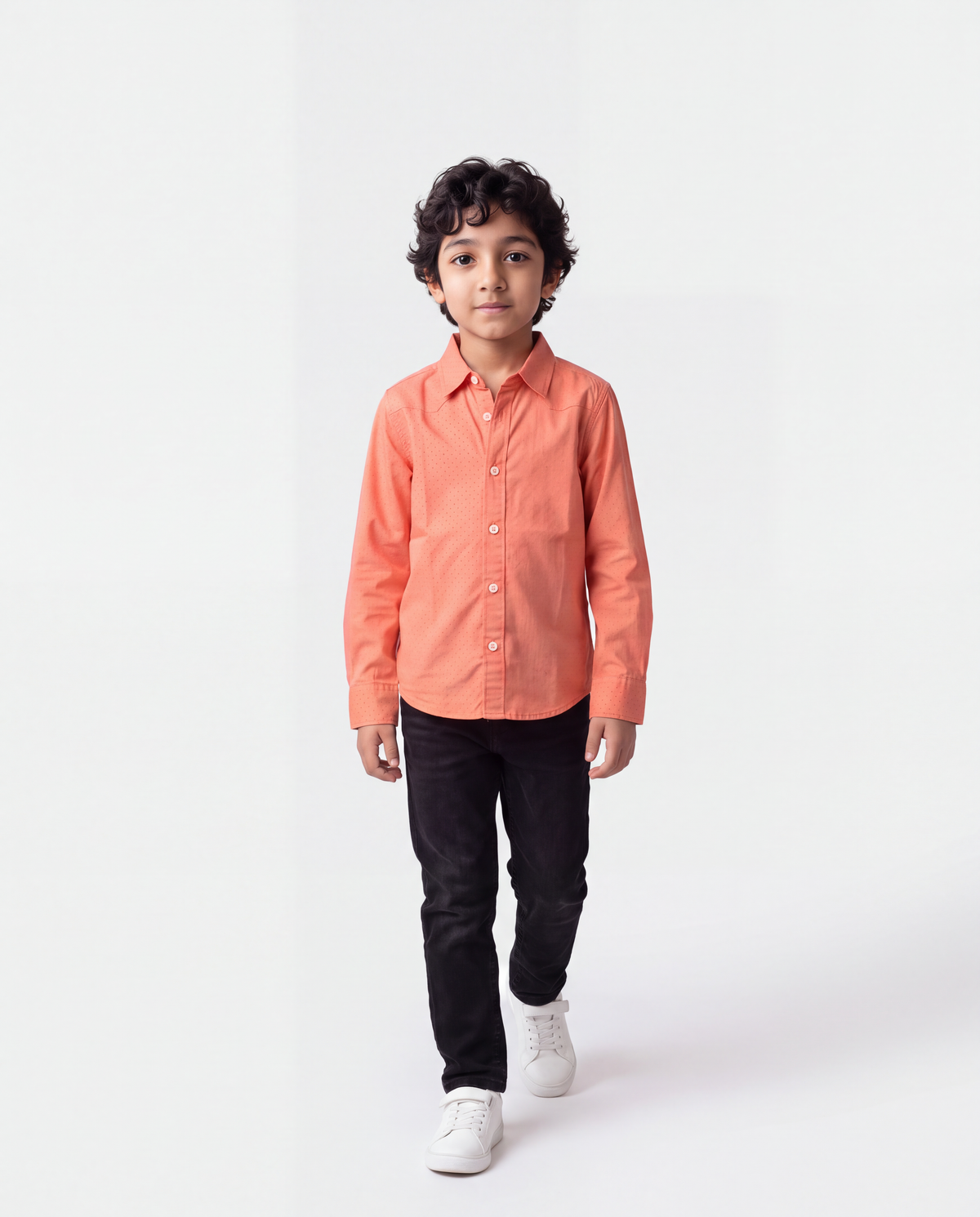 Coral Dots Button Up Shirt for Boys