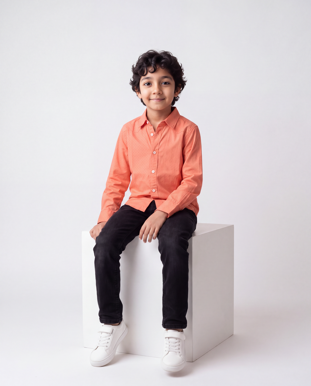 Coral Dots Button Up Shirt for Boys