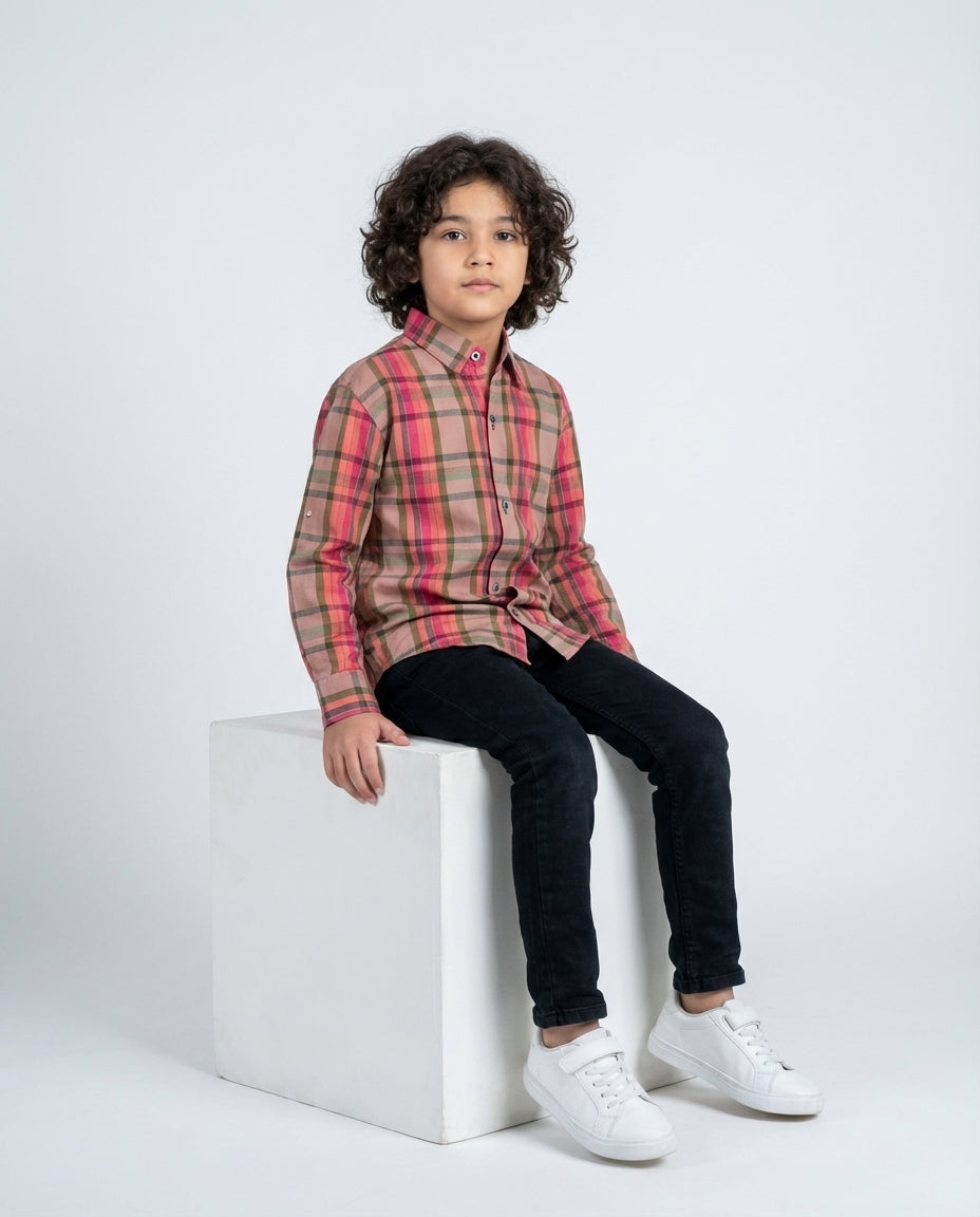 Dusty Rose Sage Plaid Shirt for Boys — Casual Shirts for Boys — View 3 | Little Giants