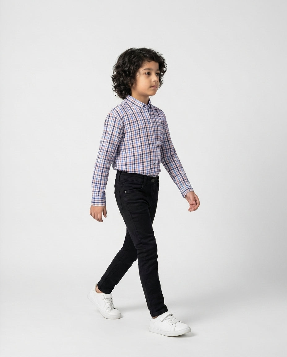 Essential Blue Orange Check Shirt for Boys — Casual Shirts for Boys — View 2 | Little Giants
