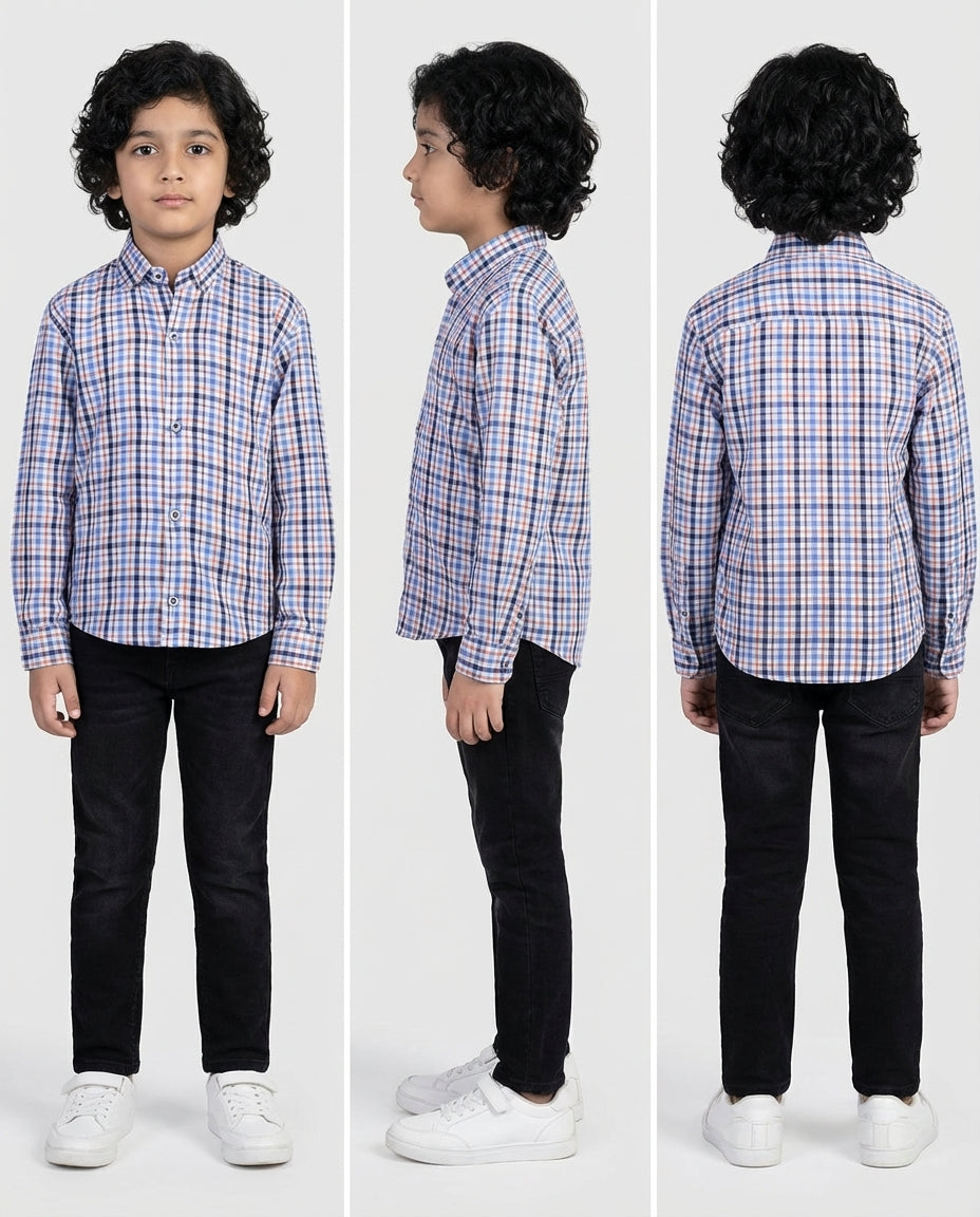 Essential Blue Orange Check Shirt for Boys — Casual Shirts for Boys — View 4 | Little Giants