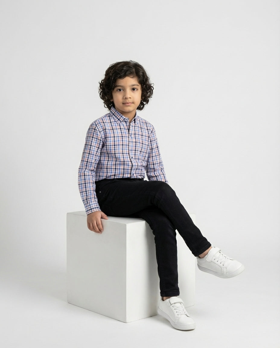 Essential Blue Orange Check Shirt for Boys — Casual Shirts for Boys — View 3 | Little Giants