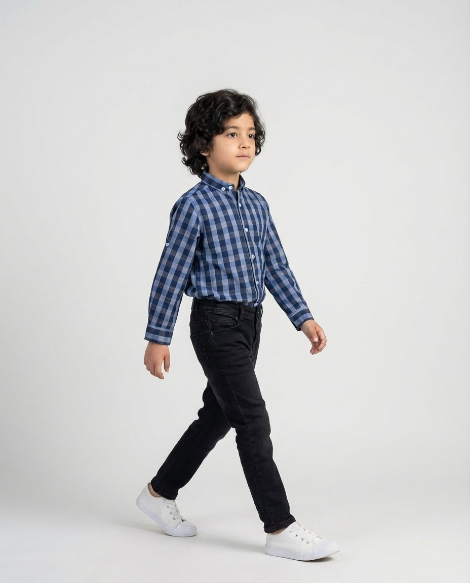 Essential Navy Grey Plaid Shirt for Boys — Casual Shirts for Boys — View 2 | Little Giants