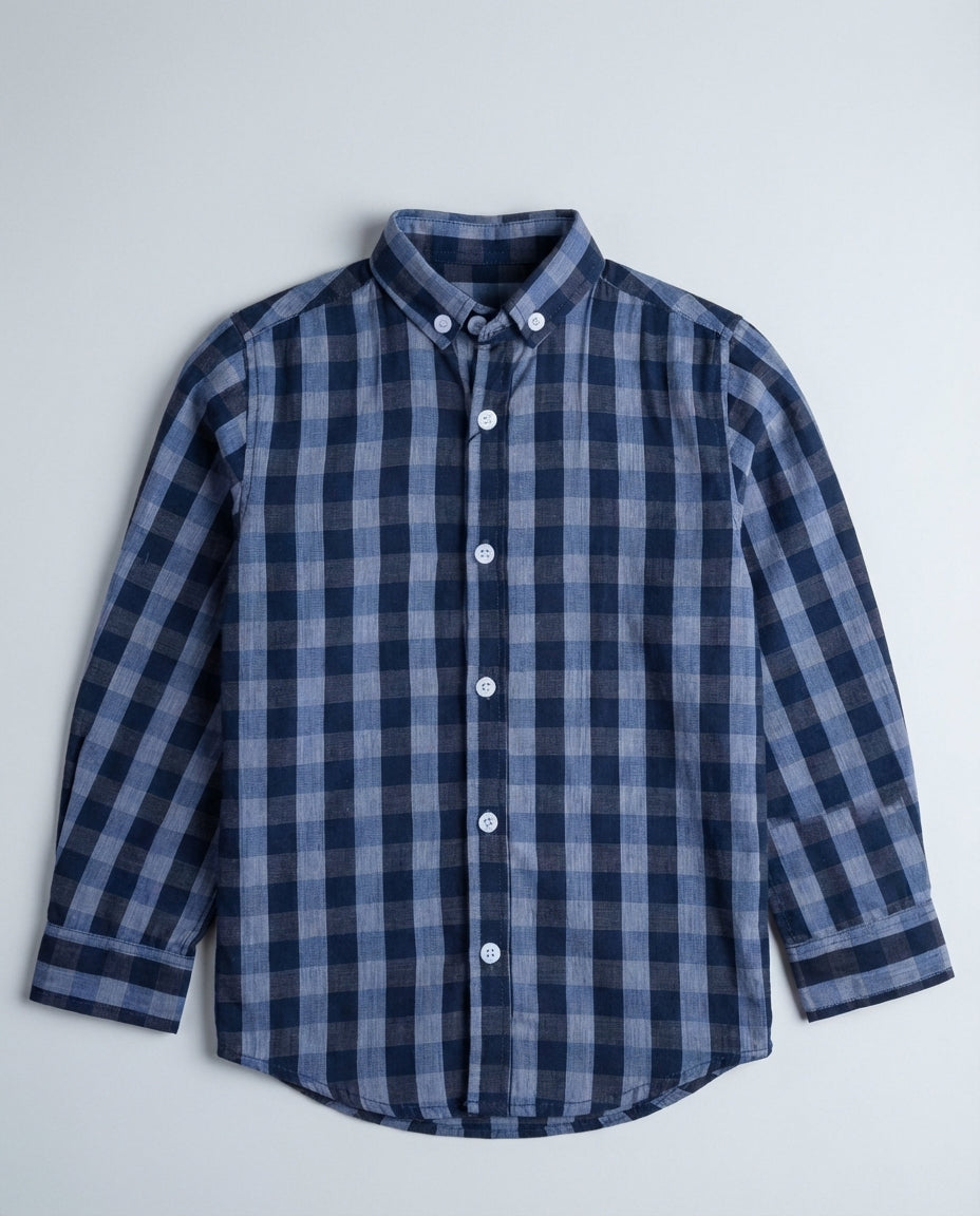 Essential Navy Grey Plaid Shirt for Boys — Casual Shirts for Boys | Little Giants