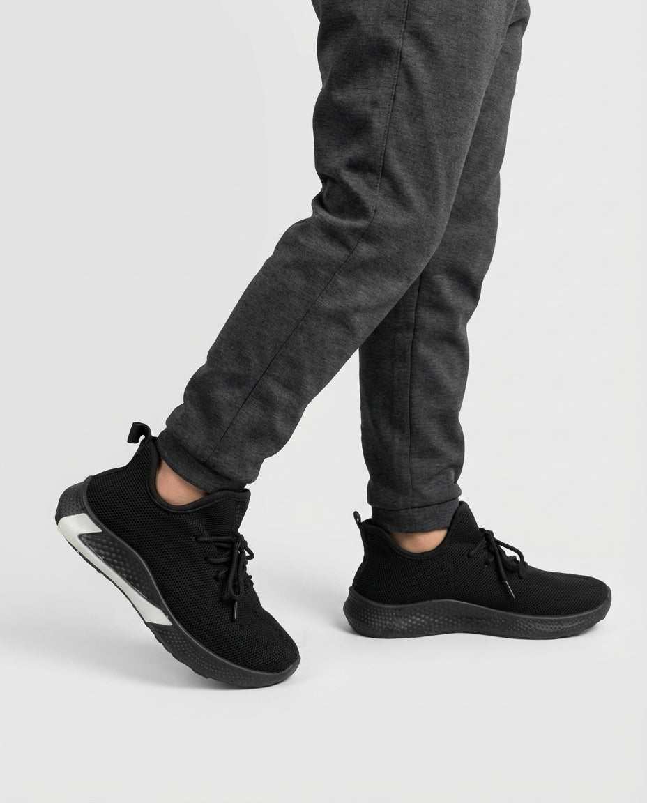 Boys little black knit mesh trainer — side profile