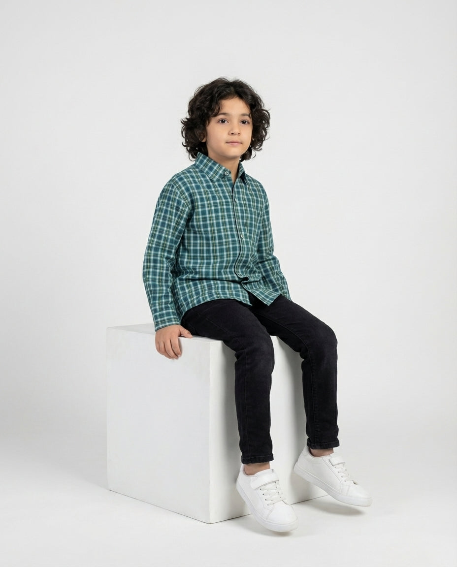Forest Green Check Shirt for Boys — Casual Shirts for Boys — View 3 | Little Giants